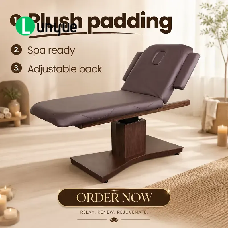 Spa Wellness Gym - Elektrische Massageliege mit Holzmaserung, höhenverstellbar, für